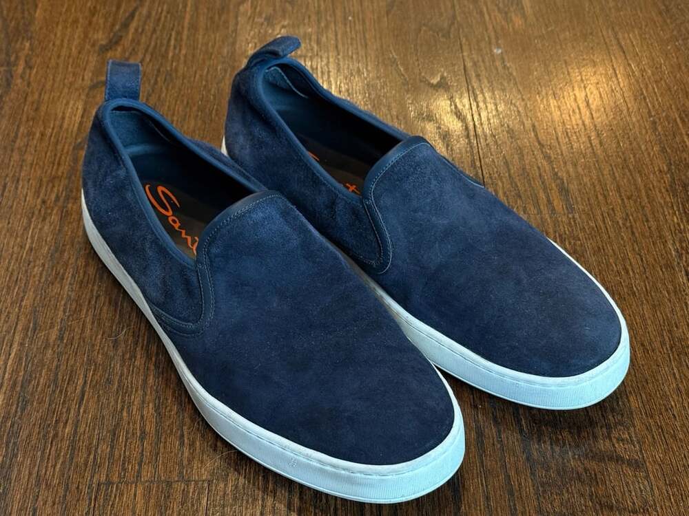 SANTONI low top men's blue suede slip-on sneakers - made in Italy / 43EU / 9.5US